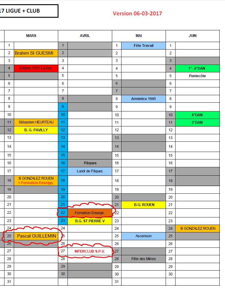 Mise à jour du calendrier 6 mars