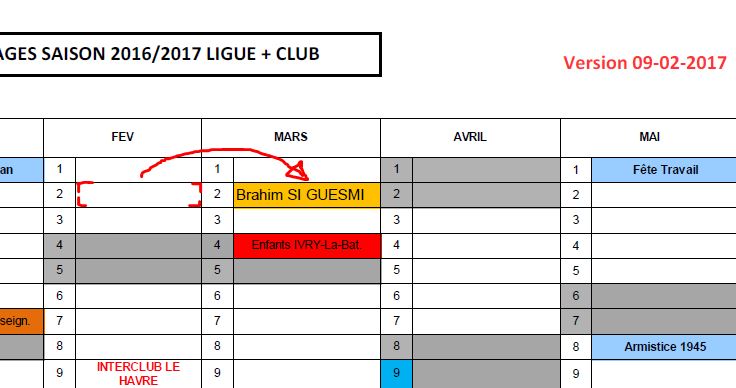 Mise à jour du calendrier 9 février