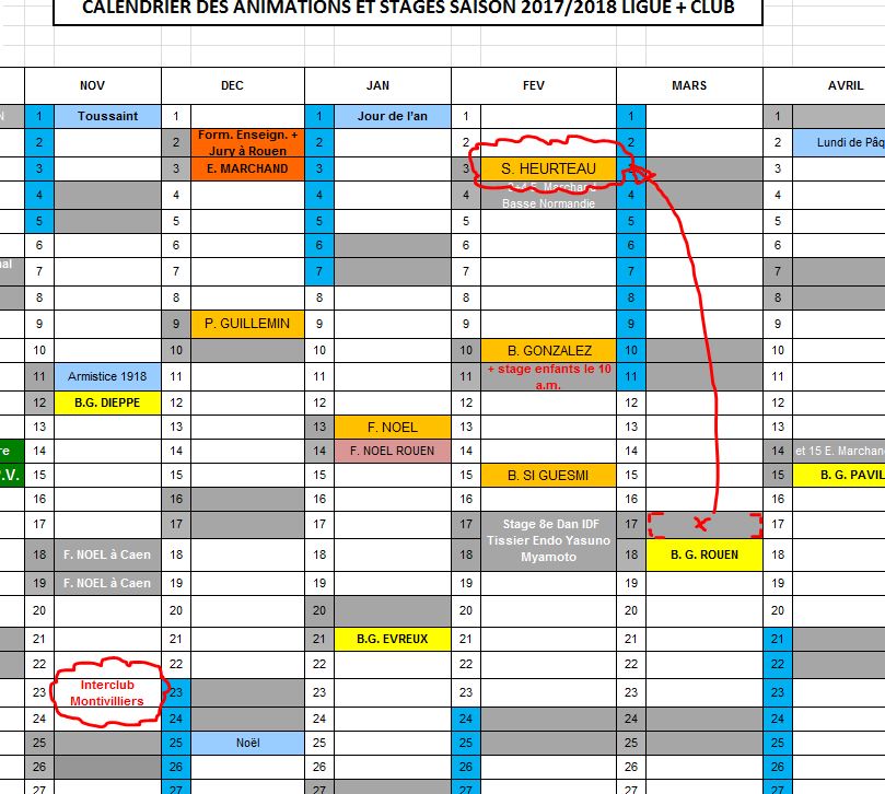 Mise à jour du calendrier 26-10-2017